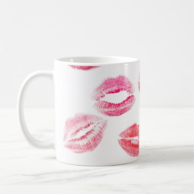 Caneca De Café Impressões de pau: lábios de mulheres diversas. (Esquerda)