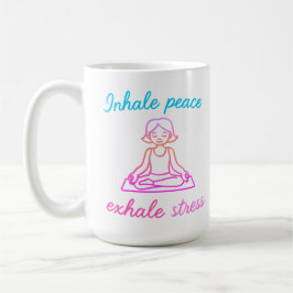 Caneca De Café Inalar Paz, Exalar Estresse - Desenho De Ioga De M
