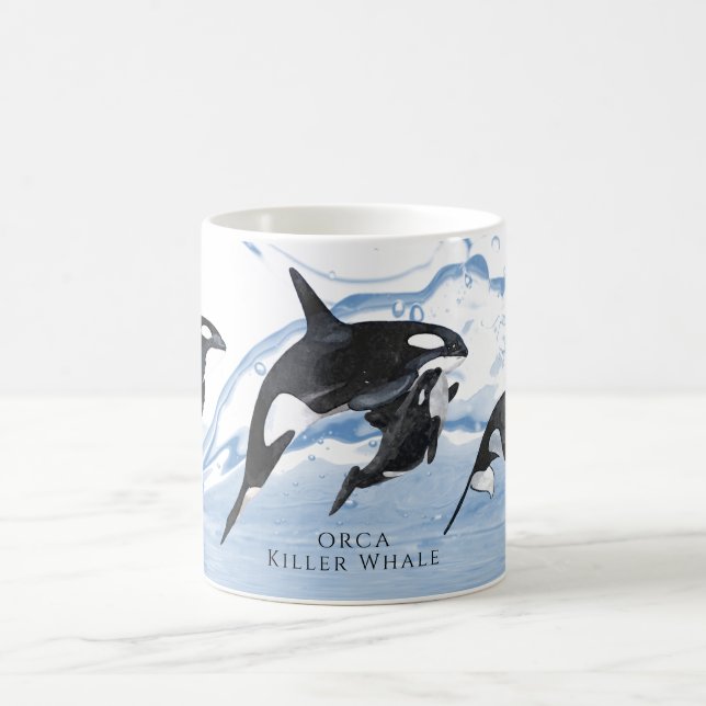 Caneca De Café Incrível "Black and White Watercolor Orcas" (Centro)