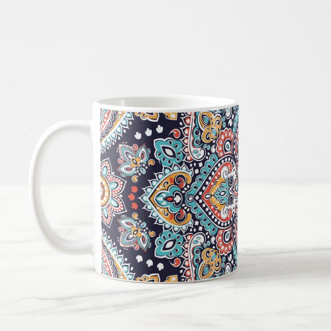 Caneca De Café Indian Paisley: Padrão Étnico de Mandala (Esquerda)