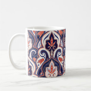 Caneca De Café Indiano Paisley: Medalhão Floral Sem Selo.