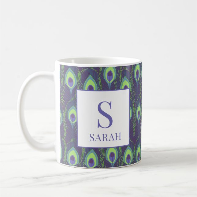 Caneca De Café Indigo Lime Green Peacock Custom Initial Mug (Esquerda)