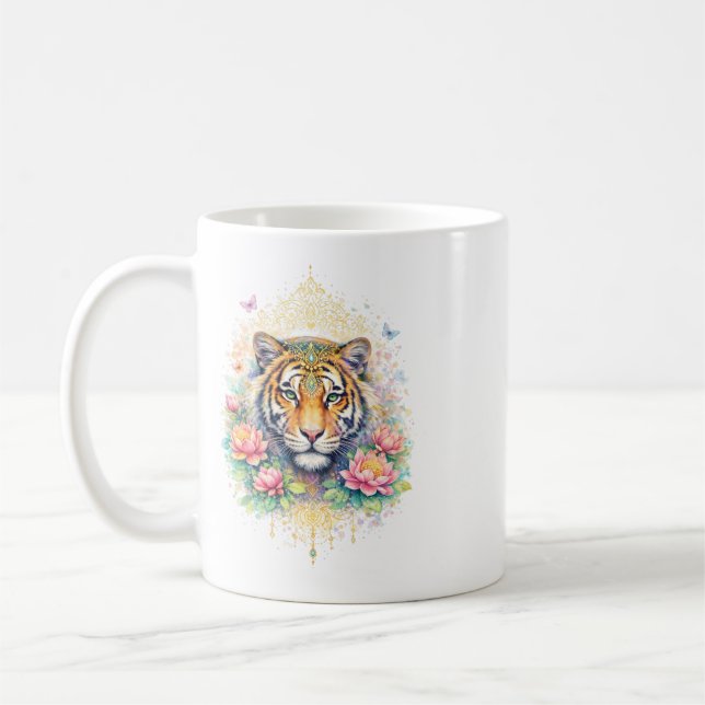 Caneca De Café Indischer Frühling - Tiger mit Blumen (Esquerda)