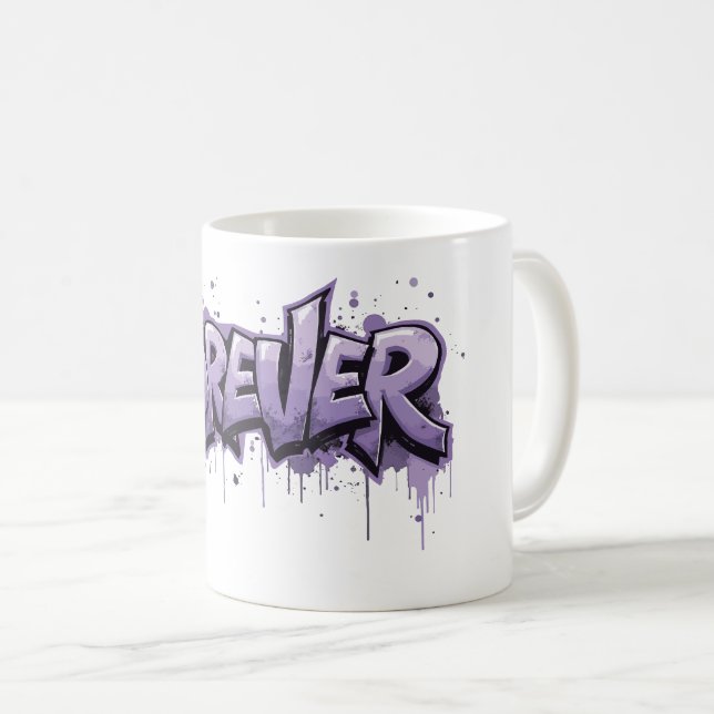 Caneca De Café Infinidade de Lavanda de grafite "FOREVER" (Frente Esquerda)