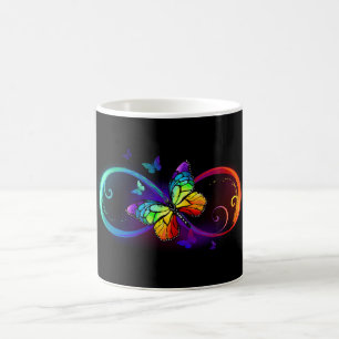 Caneca De Café Infinidade vibrante com borboleta arco-íris a pret