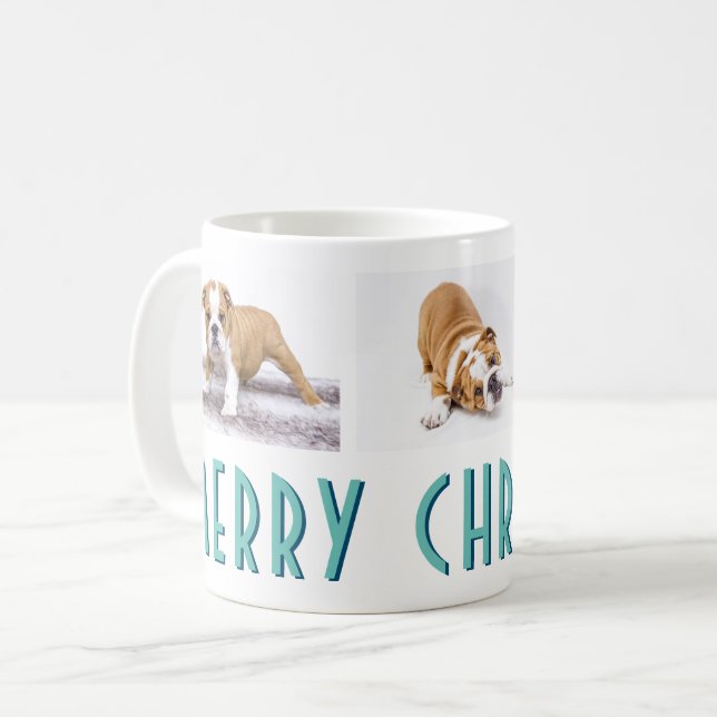Caneca De Café Inglês Buldogue Puppy Foto Collage Dog Natal (Frente Esquerda)