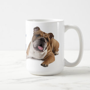 Caneca De Café Inglês Bulldog Cachorro Azul Amor Corações