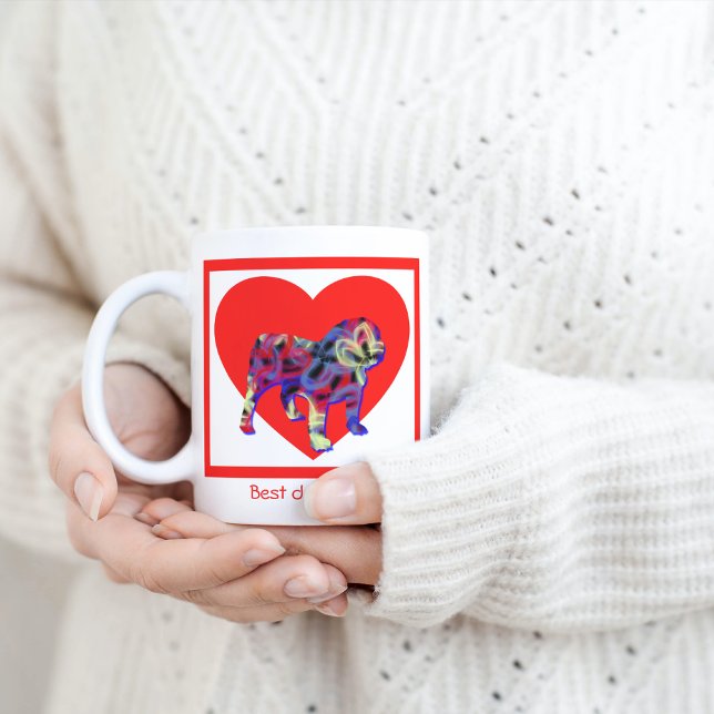 Caneca De Café Inglês Bulldog Red Day Heart (Bulldog Best Dog Mom Heart mug)