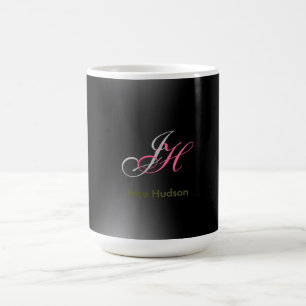 Caneca De Café Iniciais de Monograma de Cinza Negra Simples Simpl