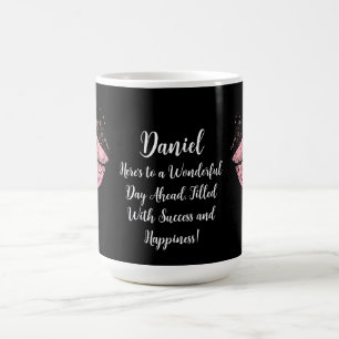 Caneca De Café Iniciais de Monograma Editável Mesaje e Foto Preto