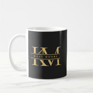 Caneca De Café Iniciais de Monograma Modernas Preto Ouro Profissi