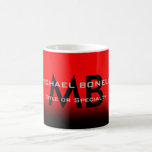 Caneca De Café Iniciais de monograma preto vermelho moderno