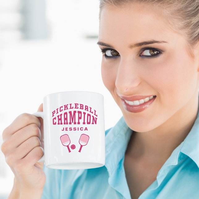 Caneca De Café Iniciais de Nomes Personalizados do Campeão de Sel (Pickleball Champion Fun Custom Name Initials Pink Coffee Mug)