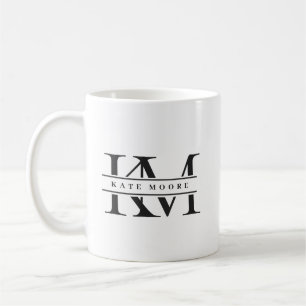 Caneca De Café Iniciais Monograma Modernas Preto Branco Profissio