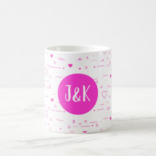 Caneca De Café Iniciais Personalizadas J & K Padrão de Amor Rosa