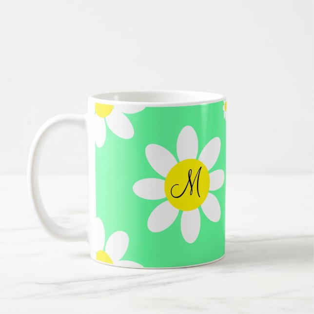 Caneca De Café Iniciais Personalizados Florais Claros e Brancos (Esquerda)