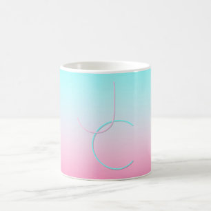 Caneca De Café Iniciais Sobrepostas Modernas 2 Turquesa Rosa