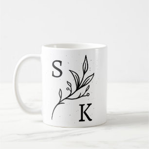 Caneca De Café Inicial Botânico Personalizado Monograma Floral