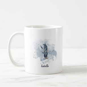 Caneca De Café Inicial de Letra Personalizada com Aquarela Azul I