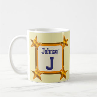 Caneca De Café Inicial do Sobrenome Estrela Dourada Elegante Mono