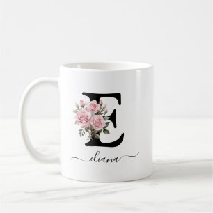 Caneca De Café Inicial E Rosas Florais Flores Monograma Nome