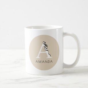 Caneca De Café Inicial Elegante de Arco Preto Feminino Monograma 