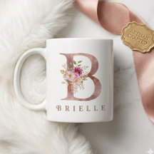 Inicial Floral B em Ouro Rosa Personalizada