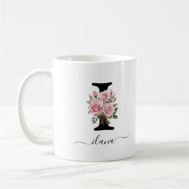 Caneca De Café Inicial I Monograma Floral Flor Rosa Rosas Rosa Mu