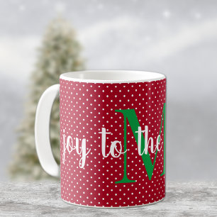 Caneca De Café Inicial, Joy to the World, Swiss Dots, 11oz
