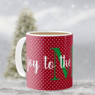 Caneca De Café Inicial, Joy to the World, Swiss Dots, 11oz