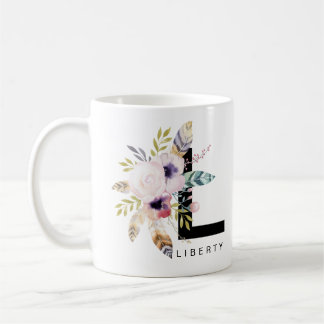 Caneca De Café Inicial "L" Aquarela de Boho do monograma da