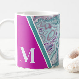 Caneca De Café Inicial Monograma Personalizada Rosa Turquesa