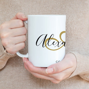 Caneca De Café Inicial Nome Monogramado Elegante em Letra Preta D