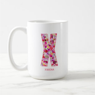 Caneca De Café Inicial Personalizada   Letra Floral X Monograma 