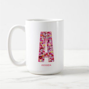 Caneca De Café Inicial Personalizada Monograma de Letra A Flora
