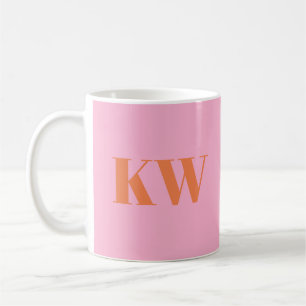 Caneca De Café Iniciales Personalizadas de Monograma Moderno Rosa