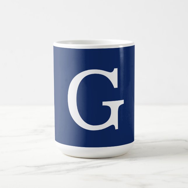 Caneca De Café Initial Letter Monogram Blue White Plain Simple (Centro)
