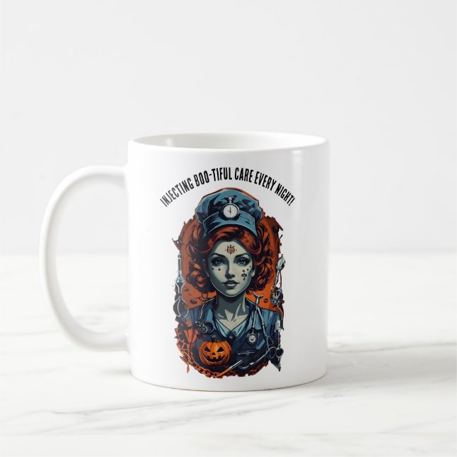 Caneca De Café Injetar BooBonito Cuidado, Enfermeira de Halloween (Esquerda)