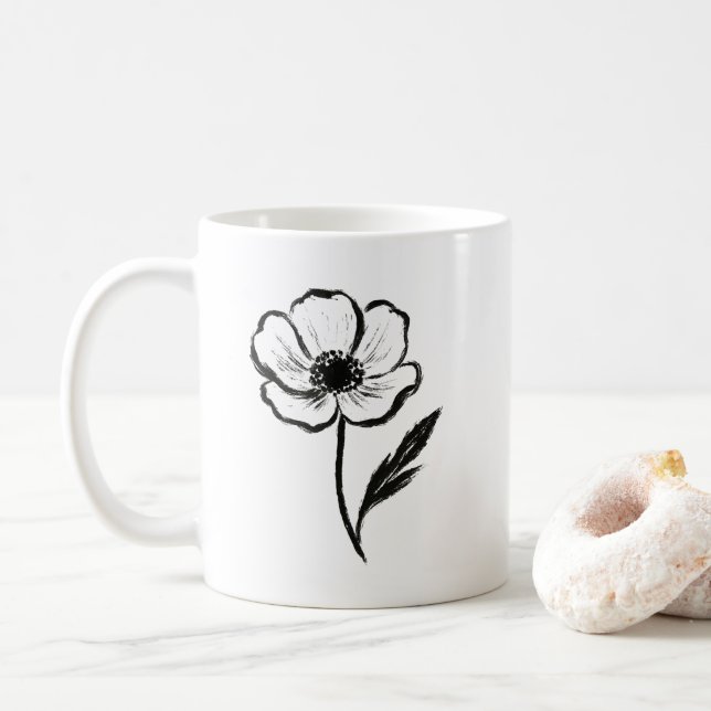 Caneca De Café Ink Anemone Minimalist Flower Brushstroke Art on  (Com Donut)