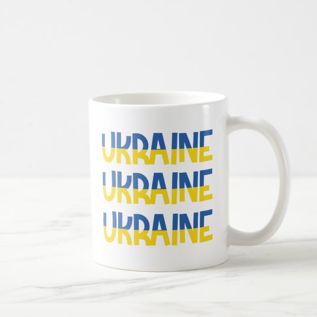 Caneca De Café Inscrição da Ucrânia em cores azul e amarela (Direita)