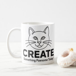 Caneca De Café Inspiração "Pawsome" de Gato Minimalista