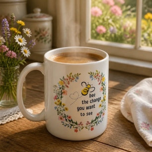 Caneca de Café Inspiradora 'Bee the Change'