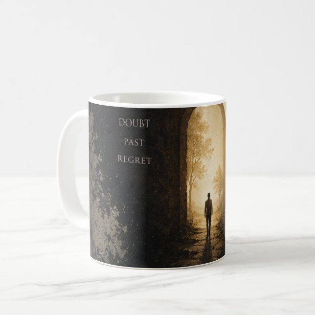 Caneca de Café Inspiradora com Dúvida e Arrependim (Frente Esquerda)
