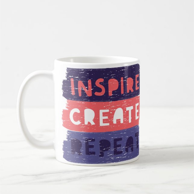 Caneca De Café Inspire Create Repeat Mug – Motivational Artistic  (Esquerda)