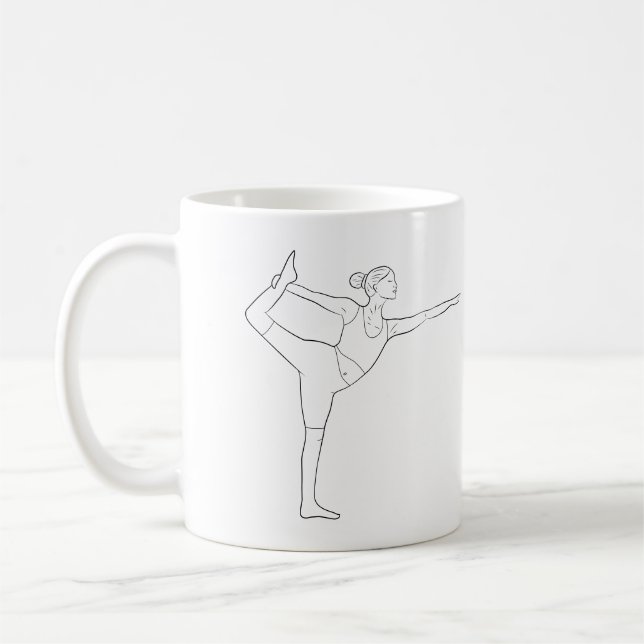 Caneca De Café Instrutor de Yoga Dancer Pose Preto Arte de Linha  (Esquerda)