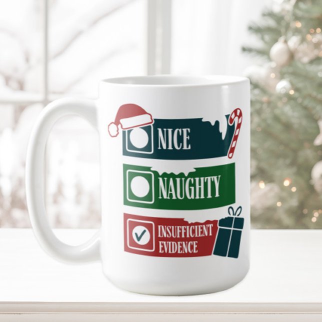 Caneca De Café Insuficiente evidência infeliz e travessa (Funny Naughty, Nice, Insufficient Evidence Christmas mug)