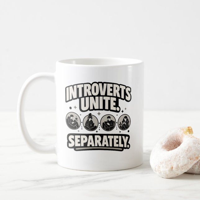 Caneca De Café Introvertido "INTROVERTIDOS SE UNEM. SEPARADAMENTE (Com Donut)
