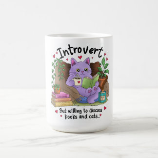 Caneca De Café Introvertido Mas Disposto a Discutir Livros e Gato