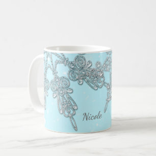 Caneca De Café Inverno Azul Elegante Terra dos Sonhos Flocos de N
