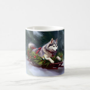 Caneca De Café Inverno de neve de Natal Siberian Husky
